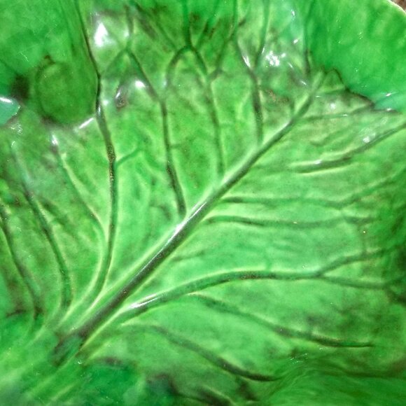 9" Antique Green Lettuceware Cabbage Leaf Majolica Bowl Paste Italy Napoli - Picture 6 of 8